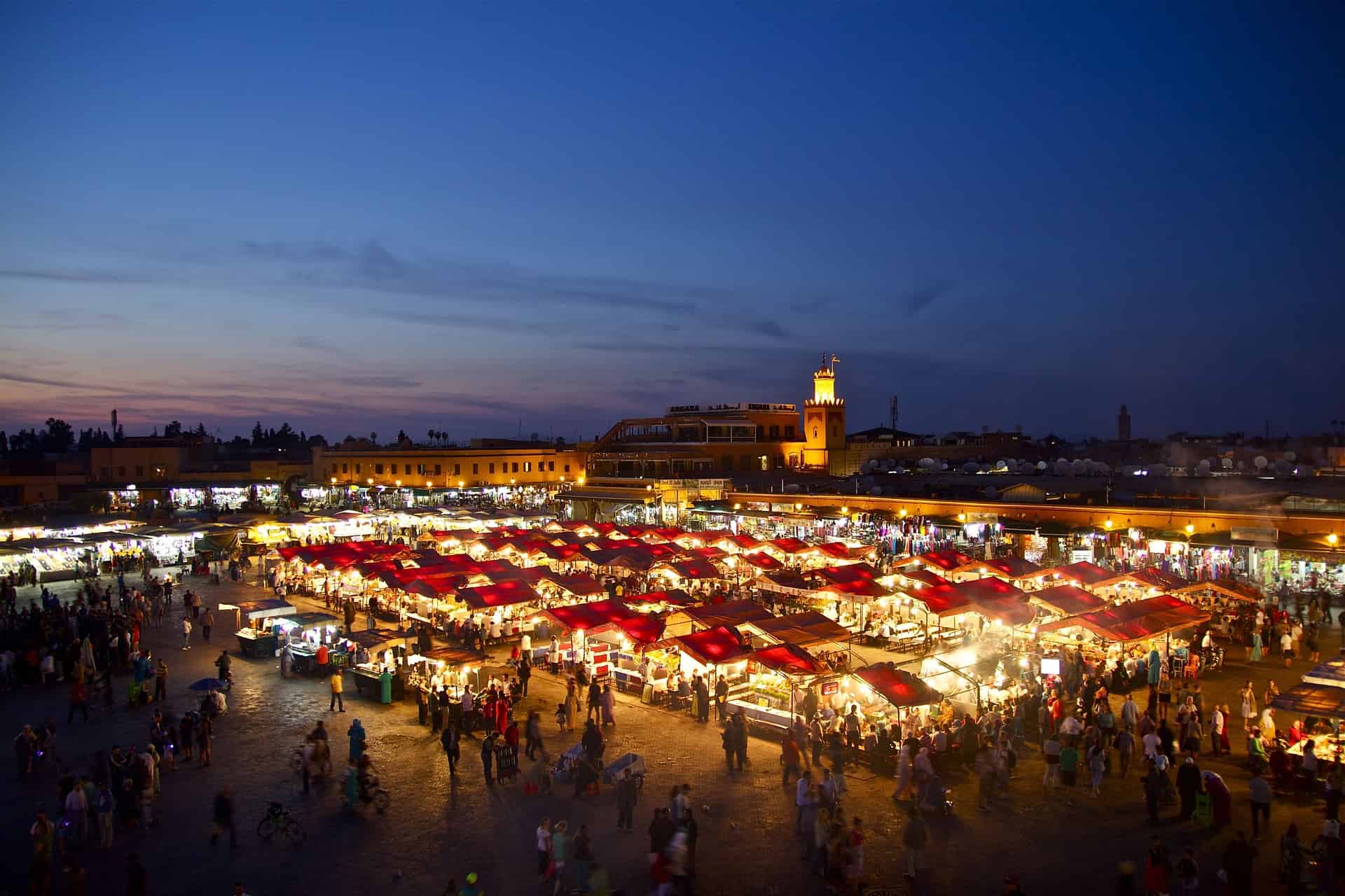 Places to Visit in Marrakech - Not to Miss Cultural & Historic Places to Visit in Marrakech Night time at the Jemaa el-Fnaa in Marrakech, Morocco.