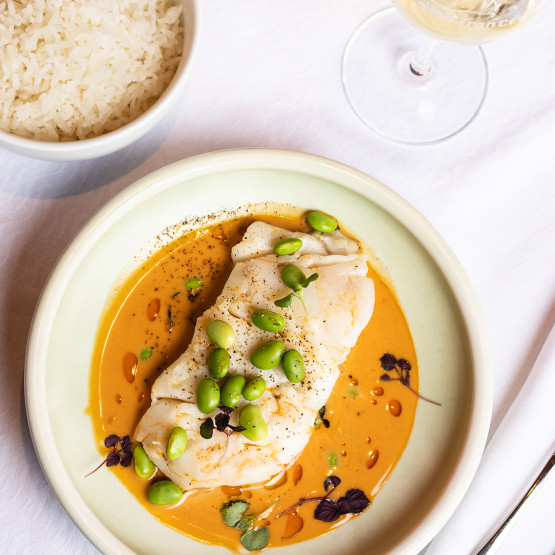 Cod fillet, coconut and lemongrass. A perfect blend of sweetness and spice at Chez Francis Paris.