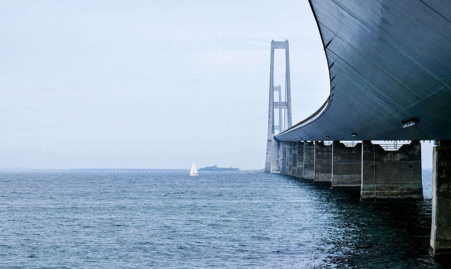 Views of the Great Belt Bridge in West Sealand from Halsskov Rev (Halsskov Reef)