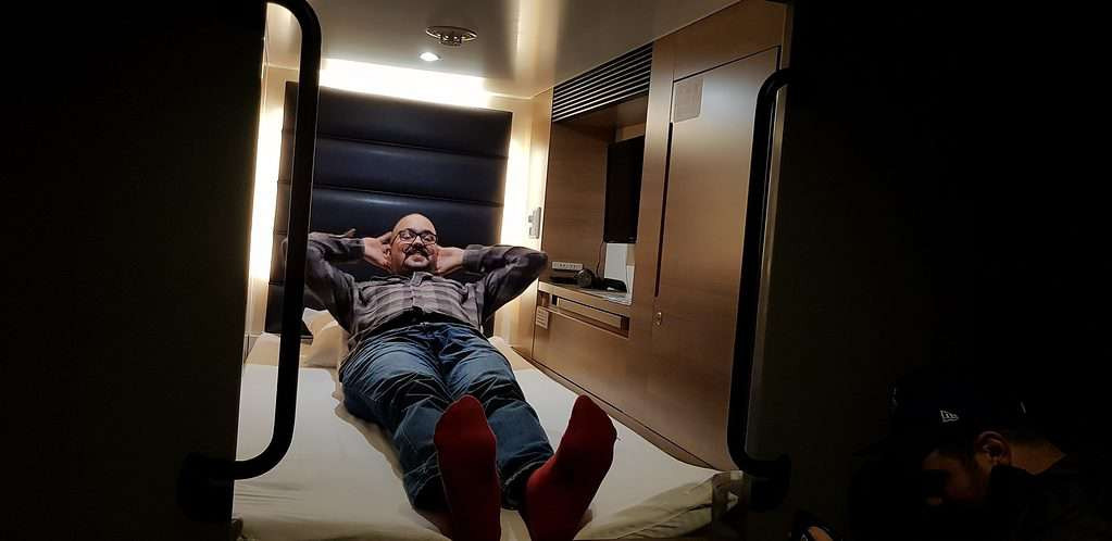 Your luxury capsule at the Y's cabin hotel in Yokohama.