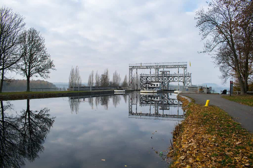 Old boat lift at the Canal du Centre, Belgium