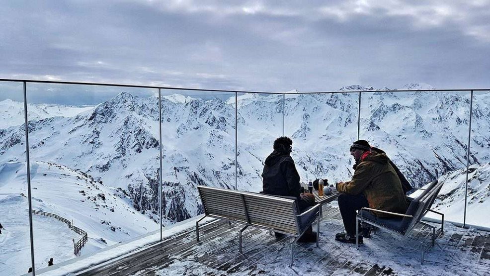 Terrace of the Ice-Q restaurant in Solden, Otztal.