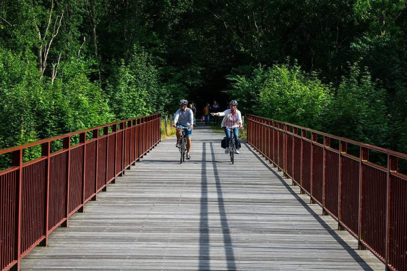 Biking on top the Uncovered Bridge, Horsens, Denmark