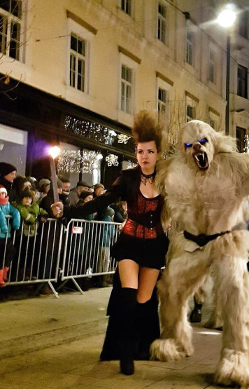 A Krampus couple at the Krampuslauf in Graz