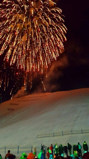 Night skiing and ski show in Soelden, Oetztal, Austria.