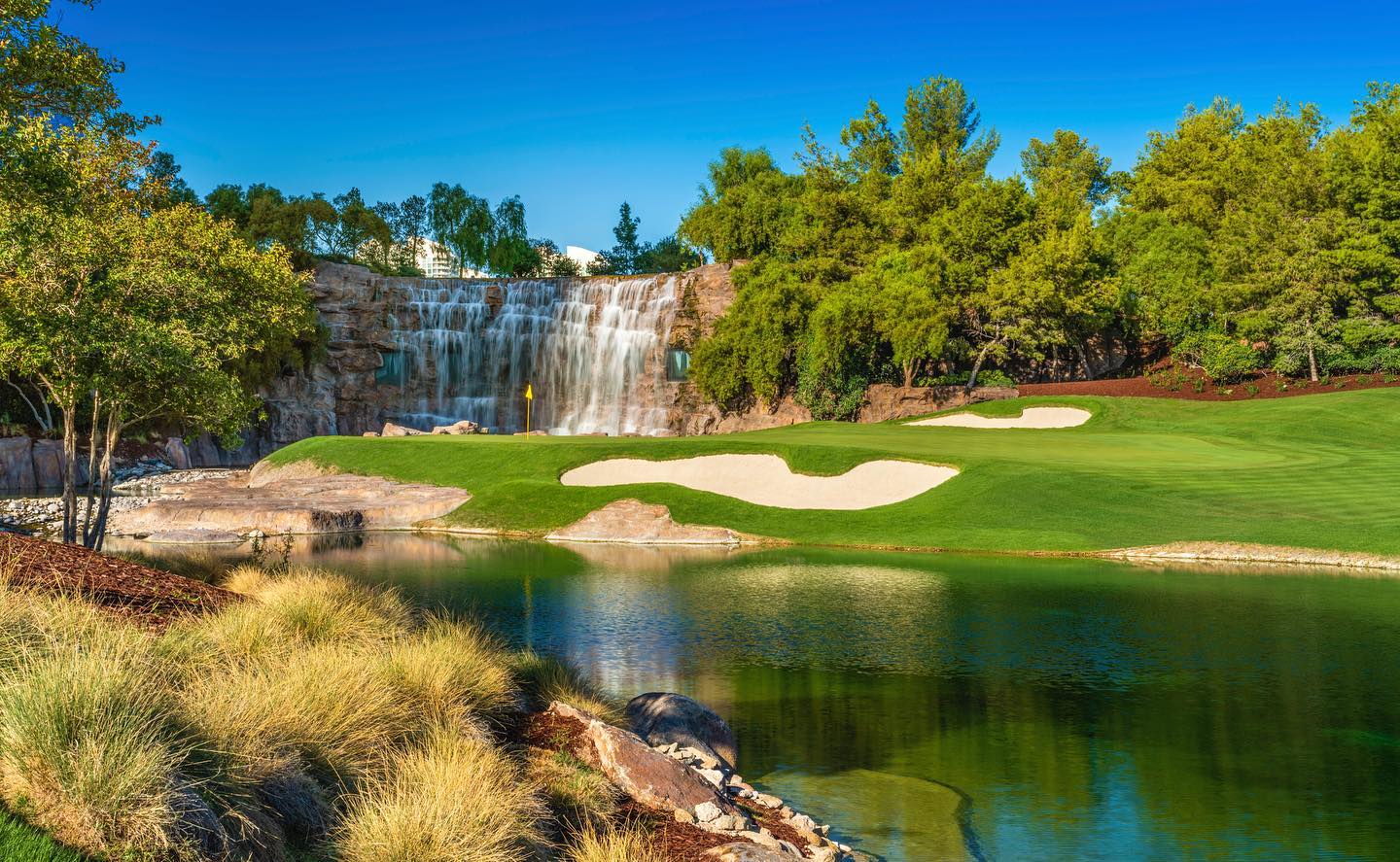 free things to do in las vegas - Free Things to Do in Las Vegas for Unforgettable Experiences Waterfall and golf course at Encore Theater at Wynn Las Vegas, USA.